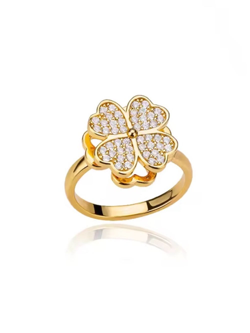Gold Clover Crystal Pavé Ring - Women Jewelry